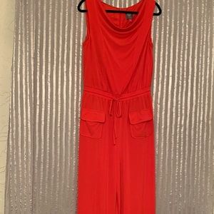 Sleeveless Cowl Neck Jumpsuit - Orange/Red